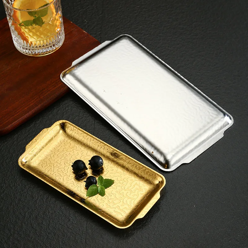 Factory Wholesale Stainless Steel Korean Rectangle Serving Tray Gold Reusable Flat Plate BBQ Hotel Decor