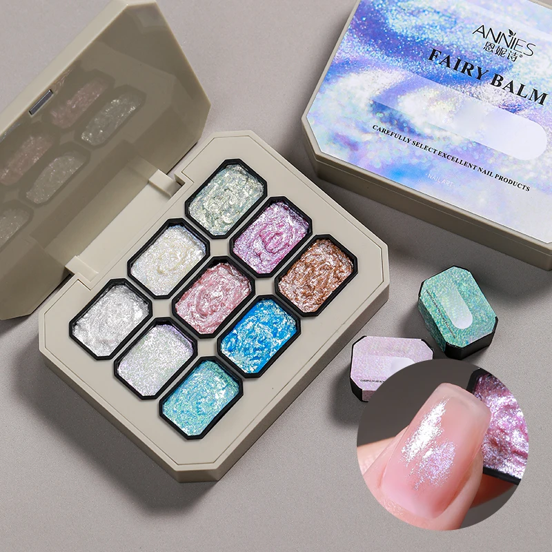 Customized Logo 9 Colors Fairy Powder Cream Nail Polish Glue Diamond Powder Gel Nail Polish