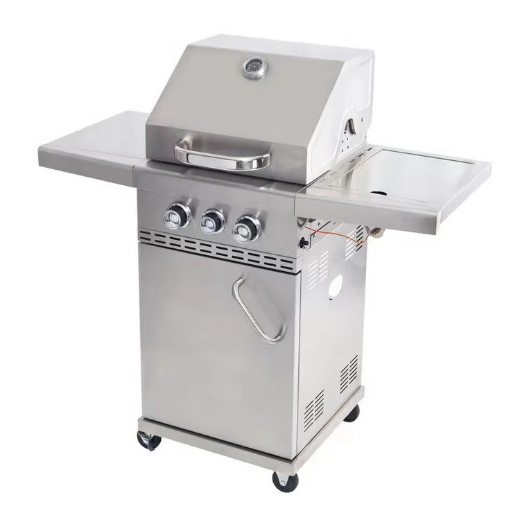 double lay lid 2 Burner with Side Burner  Cooking grade enameled casting iron full stainless steel outdoor bbq gas grill