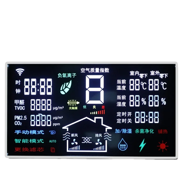 Monochrome LCD Manufacturer TN HTN FSTN VA screen custom size 7 segment Display for Temperature Energy meter