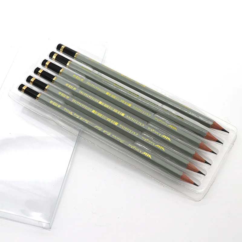 
HB Pencil Grey Body With Black Dipping Golden Circle PVC Pet Packing 