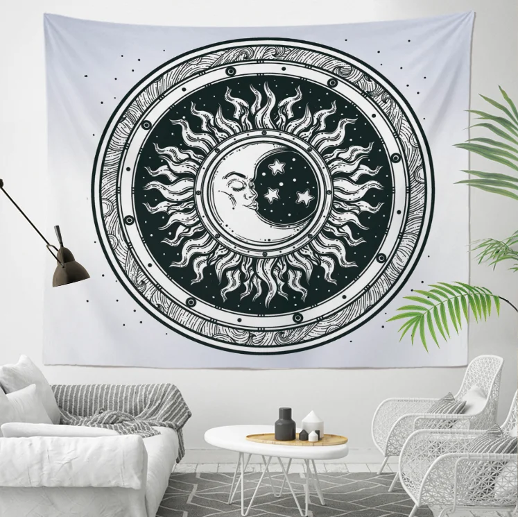 Custom Peach Skin Polyester Hippie Psychedelic Sun and Moon Tapestry for Living Room Bedroom in 51x60 Inches