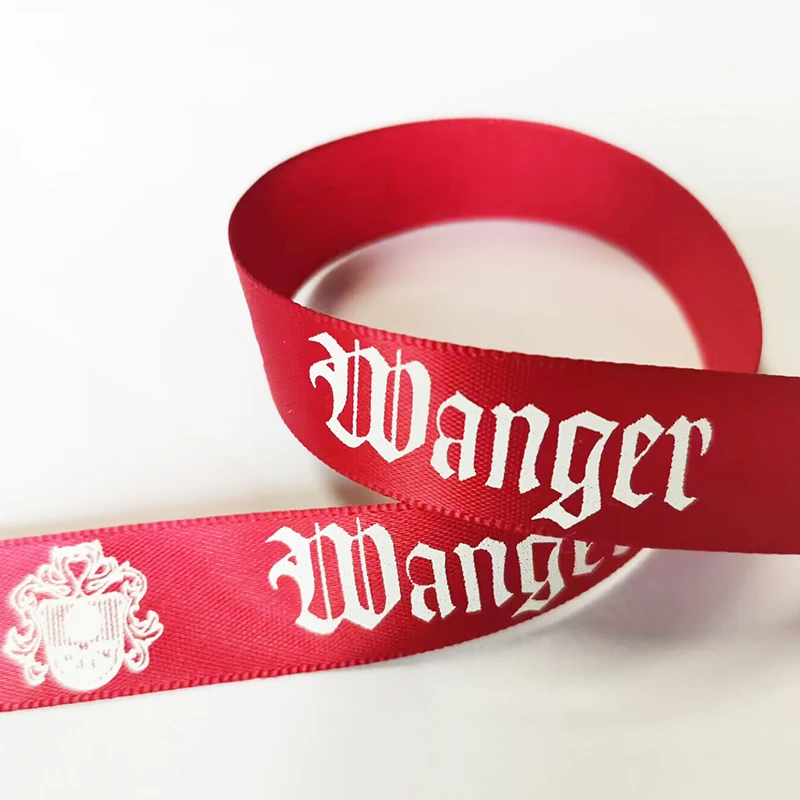 Gordon Custom Satin Ribbon Pink Satin ribbons with Heart Screen Ink Print White Logo Personalized Band Grosgrain Ribbon