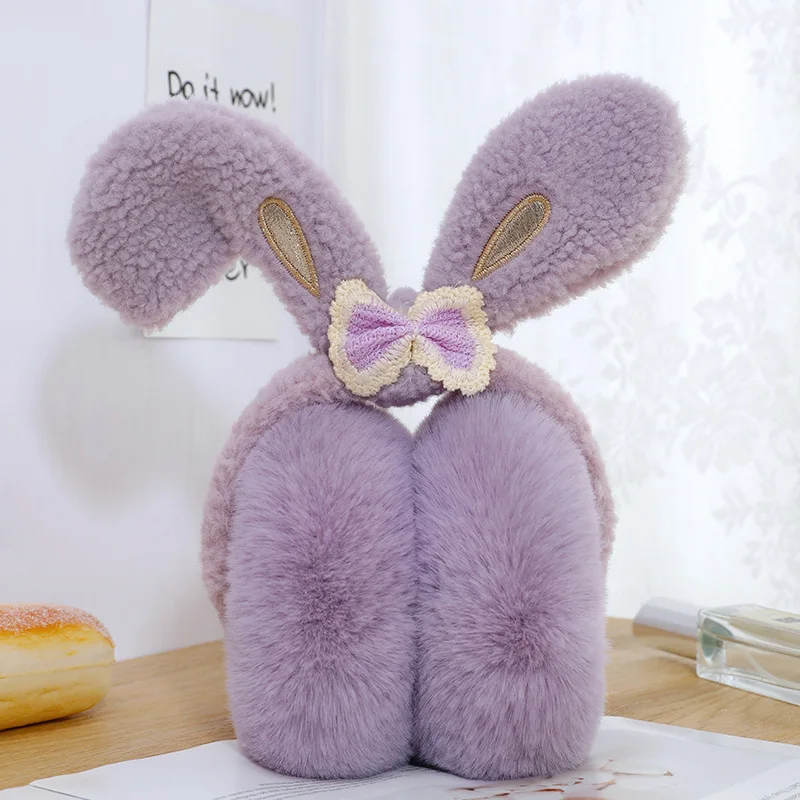 Fashion cozy warm solid plush fluffy winter poly faux fur earmuffs adjustable band factory direct sale