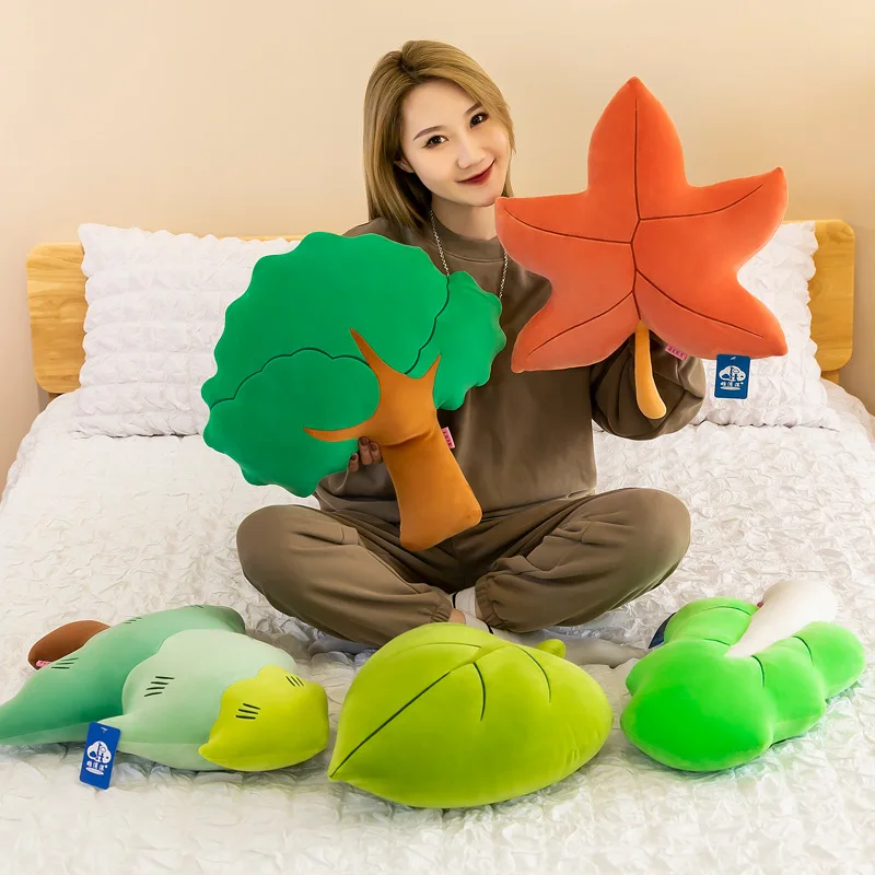 Christmas leaf pillow cute soft down cotton plush plants toy for elastic super soft doll