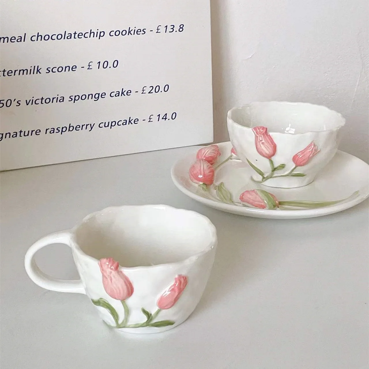 SYL New Korean ins girl heart relief tulip flower ceramic plate chargers cake dessert dish posing props dinner set dinnerware