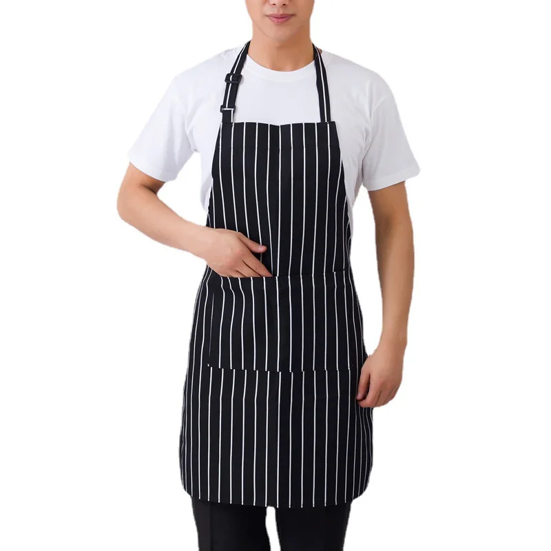 2023 New Custom Apron Adjustable Baking Cooking monochromatic stripes coffee shop Apron With Two Pockets