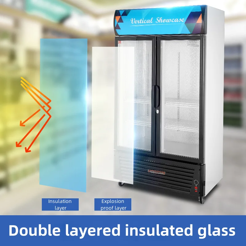 Commercial Vertical Cooler Supermarket Fresh-keeping Refrigerator with Double Opening for Liquor Beverages Chiller Climate
