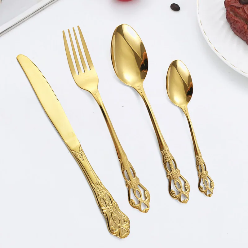 Household Retro light luxury  Stainless Steel   Flatware Set Matte Polished Dessert Cutlery Spoon Fork for Food & Home Use