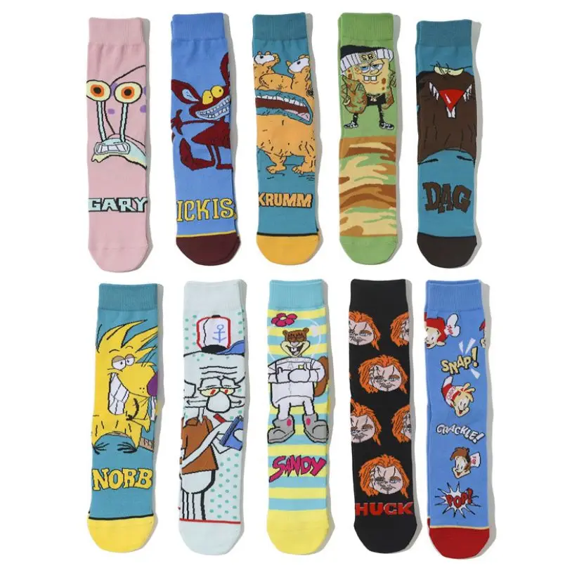 New Style Funny Anime Cartoon Characters Hip-hop Skateboard Stockings Soft Cotton Funky Adults Cartoon Long Socks