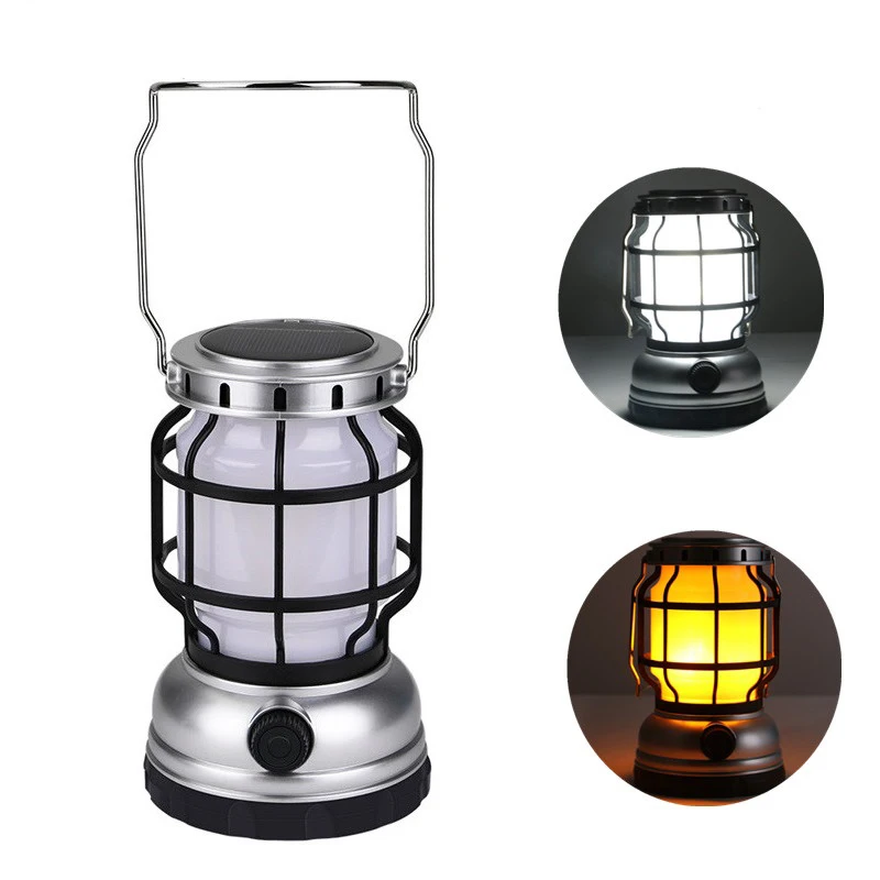 Portable solar Rechargeable Switch Tent Light li-ion Battery Outdoor Lamp Flame Lights LED Mini Camping Lantern for Emergency