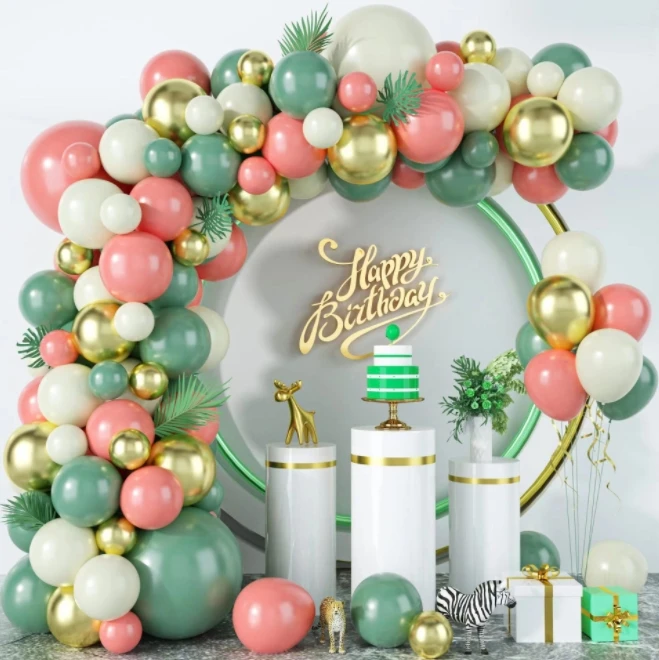 Mint green white metallic latex balloon garland arch kit with confetti balloons for birthday wedding Event party decor supplies