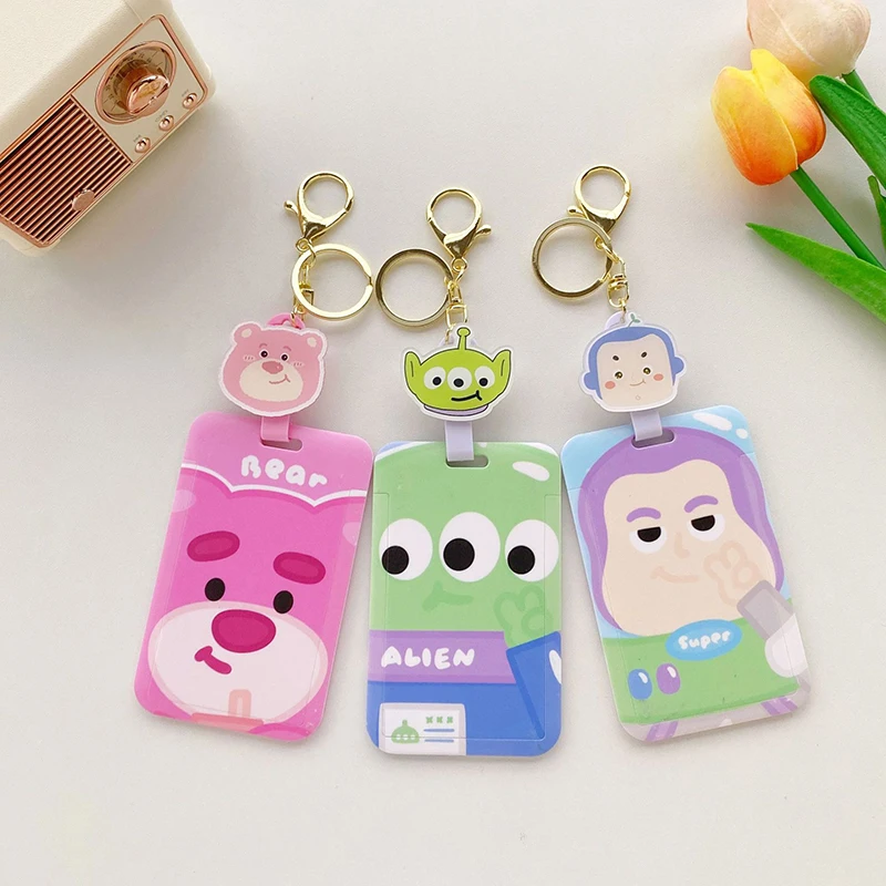 New Arrival Toy Story Cartoon Buzz Light year Woody Strawberry Bear Alien Card Holder With Scalable Easy Pull Buckle Card Cover