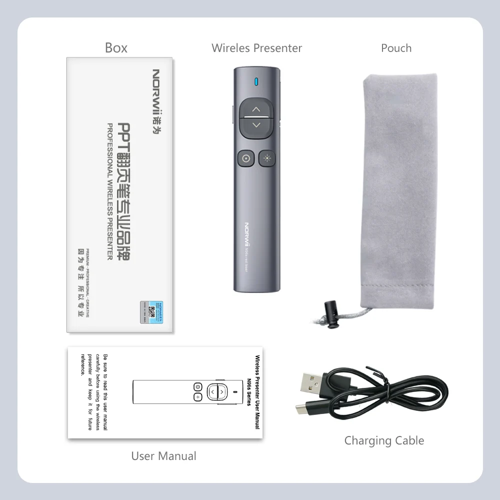 Norwii Highlight Powerpointer Presenter Laser Pointer USB, Projector Pointer Air Mouse Presenter Rechargeable Laser Pointer