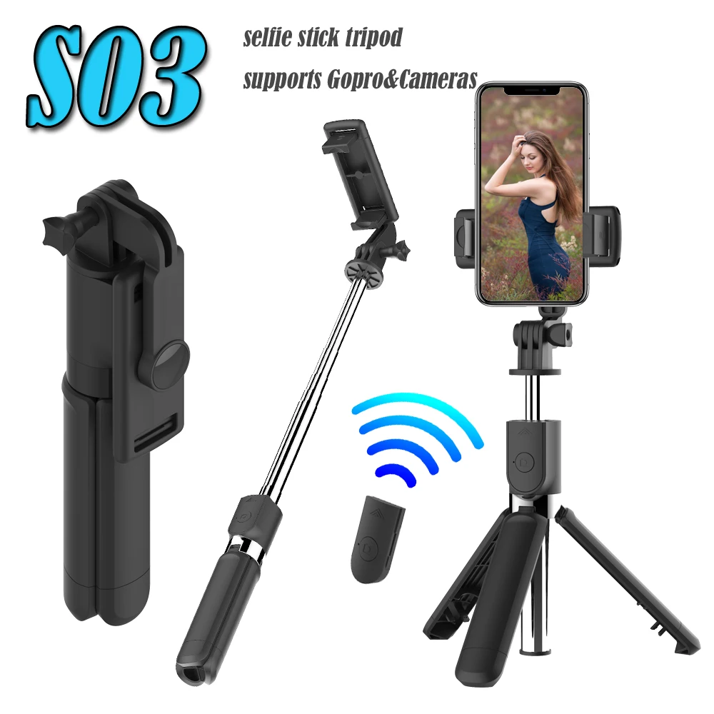 Hot Foldable Tripod Detachable Remote Shutter S03 Selfie Stick for Smart Mobile Phone