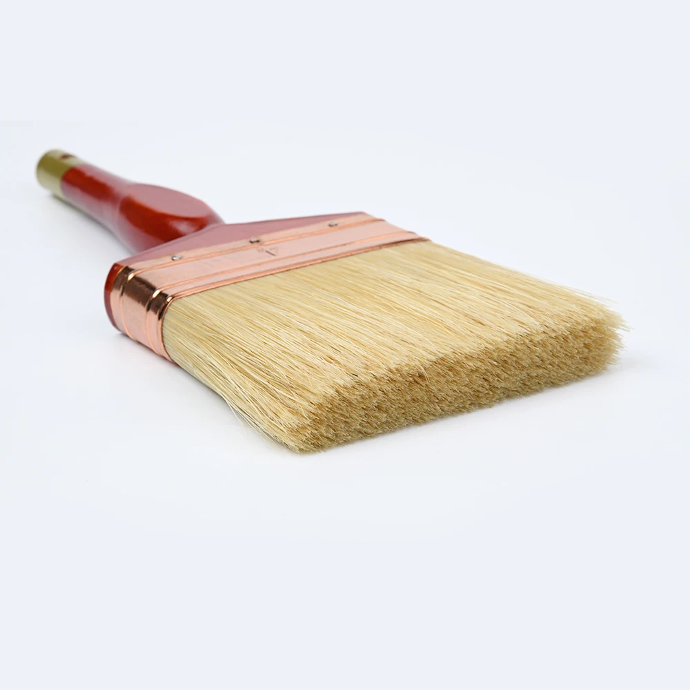 Factory wholesale Flat Paint Brush natural bristle mixed with PET Filament With wooden Handle paint brush