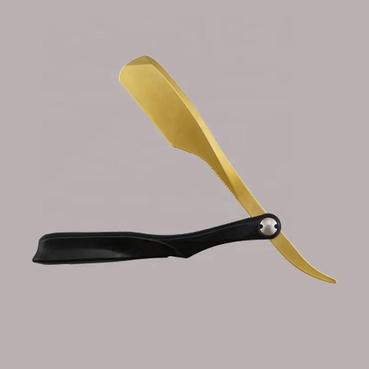 Gold Plating Hot Cut Throat Shaving Razor BLACK Handle Gold Shaving Barber Razor