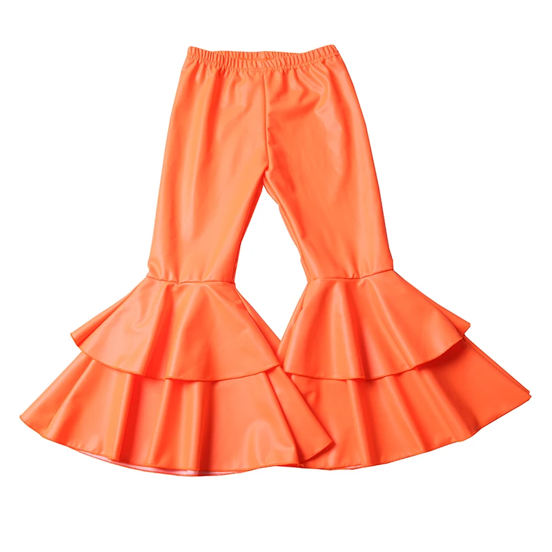 Best selling Kids clothing Cheetah leopard print Metallic leather fabric Hight waist Girls fashion Bell bottoms