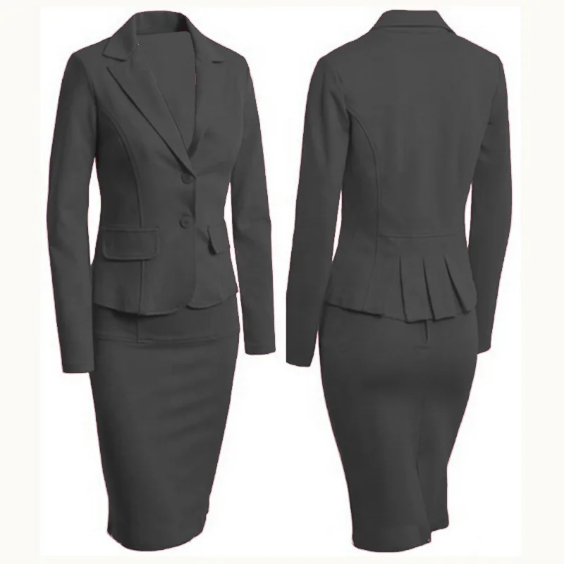 2021 Winter Long Sleeve V-Neck Casual Solid Color Pocket Button Elegant Office Formal Women Two Piece Suit