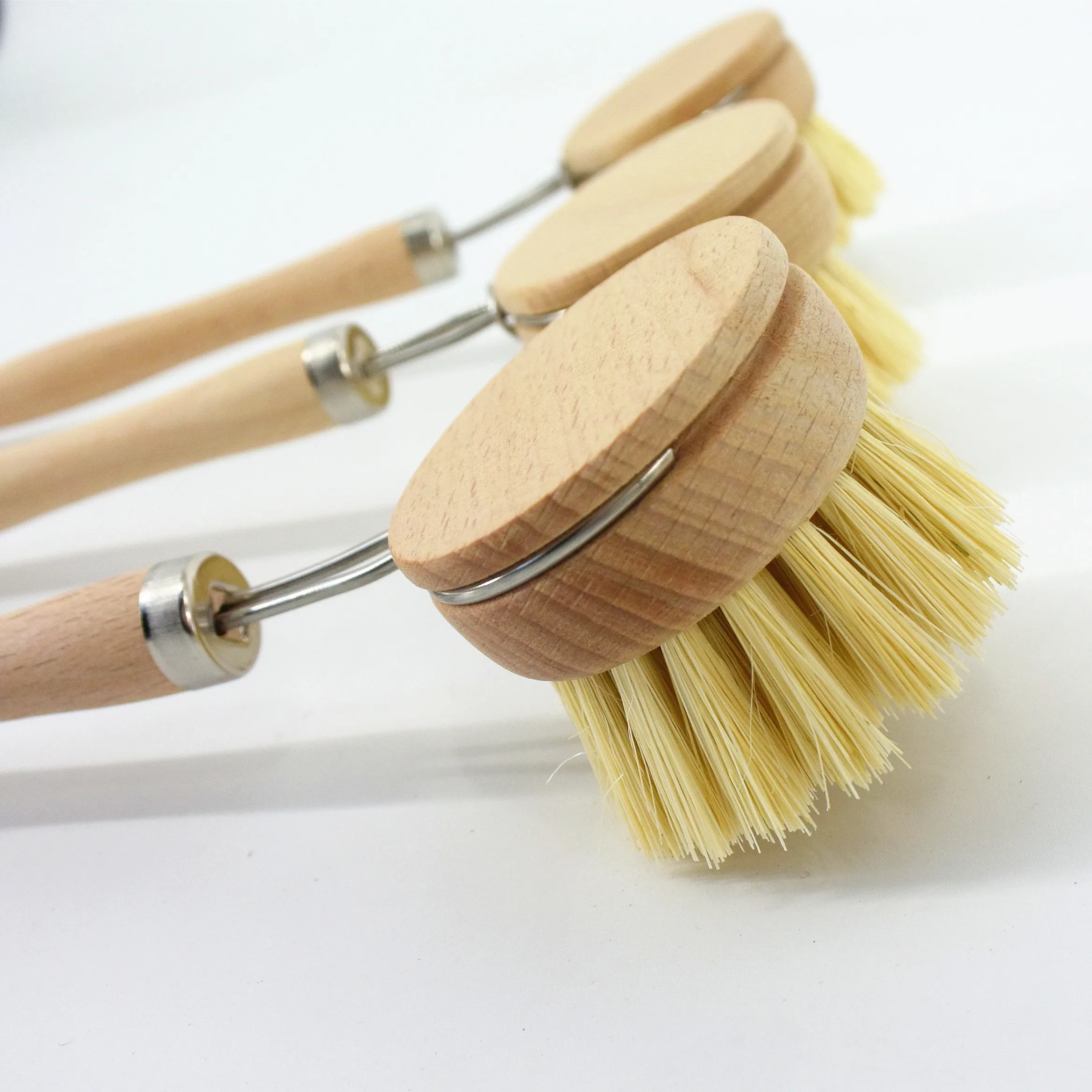 
customized natural bamboo wooden kitchen dish brush with tampico brush refill head 