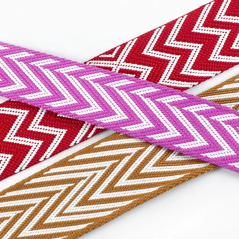 Meetee RD197 38mm Bag Accessory Wide Colorful Polyester Jacquard Webbing Decorative Ethnic Style Webbing For Luggage Canvas Belt