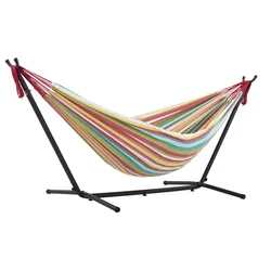 Outdoor Camping Portable Foldable Double Hammock With Stand Traveling beach hammock Portable assembly of canvas hammock