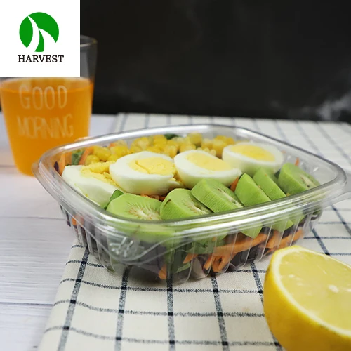 Plastic Takeaway Vegetable Salad Packaging 48 Oz Disposable Clamshell Hinged Food Containers