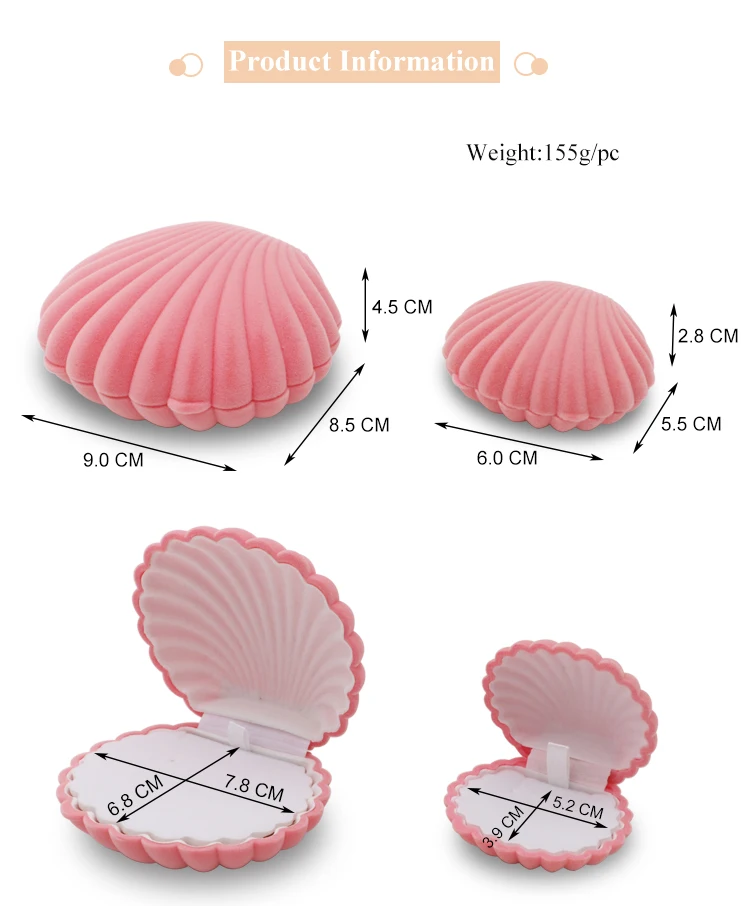 Small Size Sea Shell Ring Box Velvet Jewelry Proposal Custom Logo Ring Box
