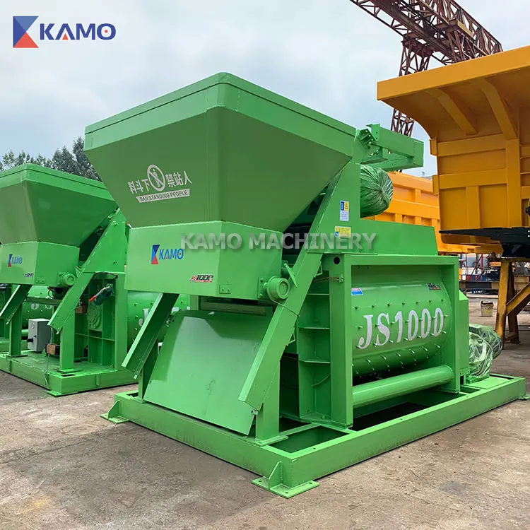 50m3/h Concrete Batching Plant Universal Horizontal Double Shaft Mixer With Lift JS1000 Concrete Mixer