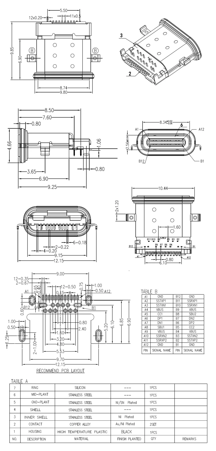 Высокая прочность 24Pin USB 3,1 C женский Реверсивный разъем IP67 Водонепроницаемый type-C разъем 3A Номинальный ток