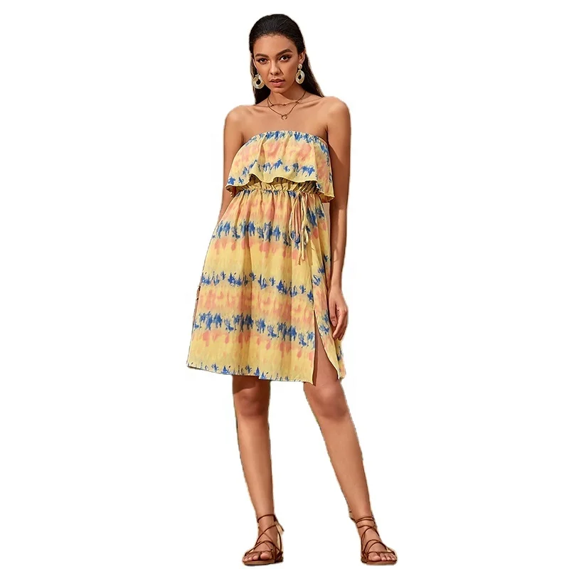 Hot Selling Manufacturer Womens Clothing Ruffle Off The Shoulder Dress Strapless Dress