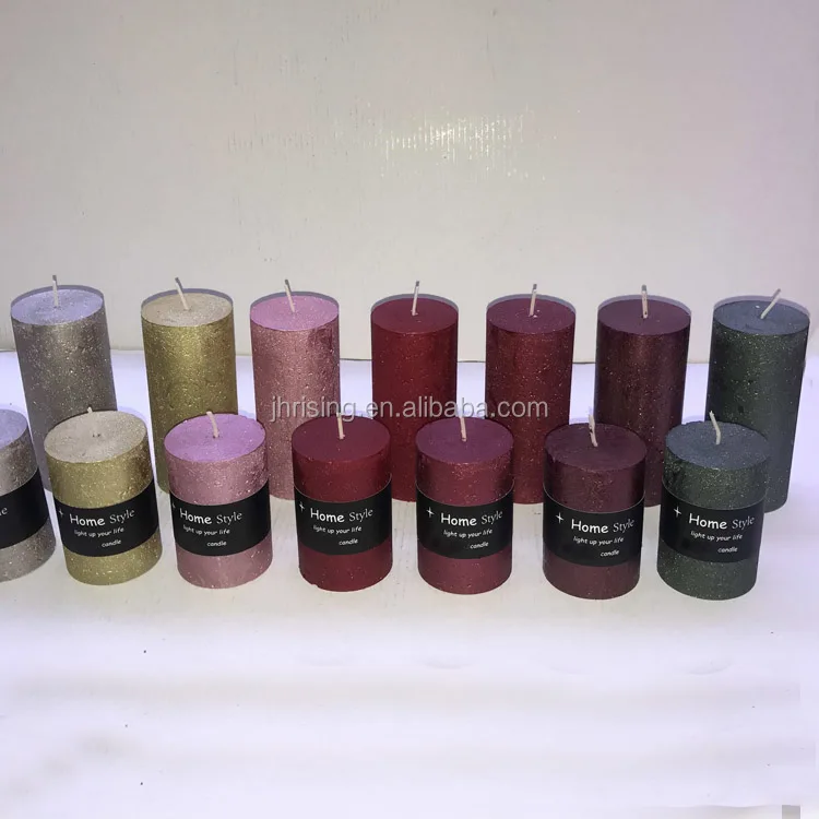 Wax burning pillar candle, metallic paint candle