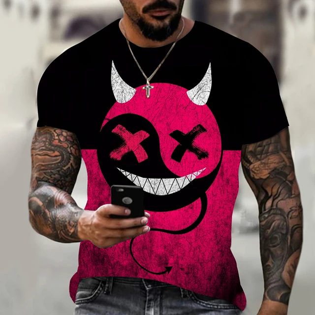 custom 3d Digital printing smiley face pattern T-shirt O-neck oversized T-shirt cheap bulk printing t shirt