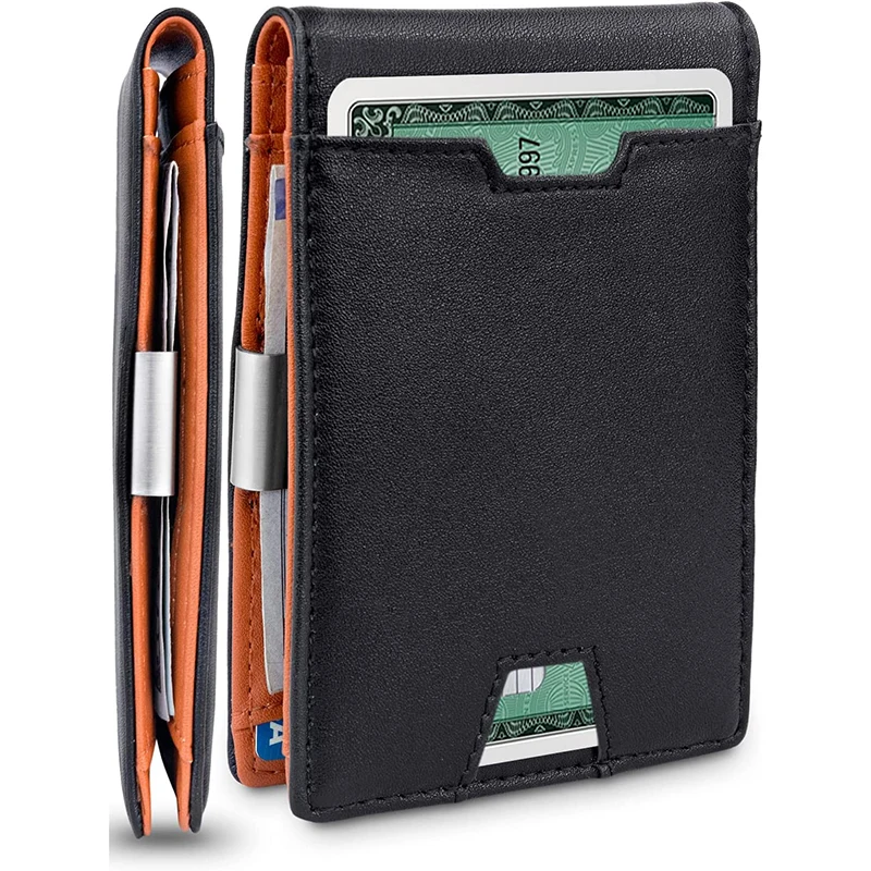 OEM/ODM Designer leather money clip wallet slim bifold card holder leather money clip