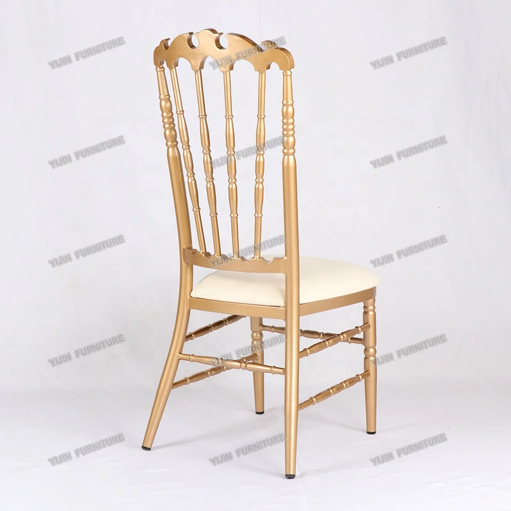 Оптовая продажа, шикарный Металлический Стул Chiavari с высокой спинкой из золотистого алюминия, свадебный стул Наполеона
