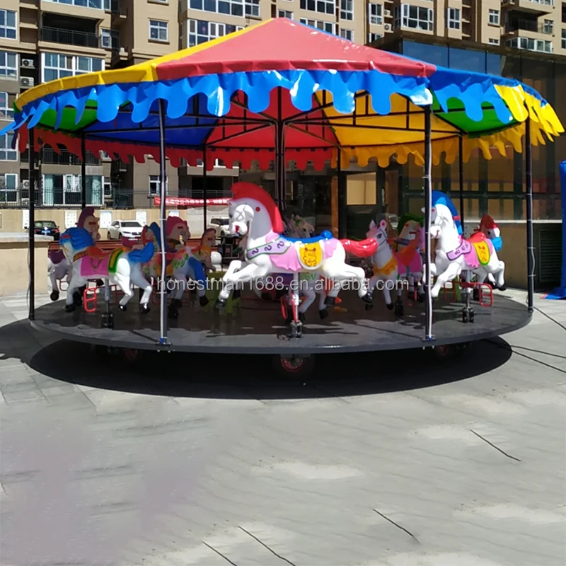 mobile portable trailer merry go round adults playground amusement park babies outdoor children horse carousel ride for kids