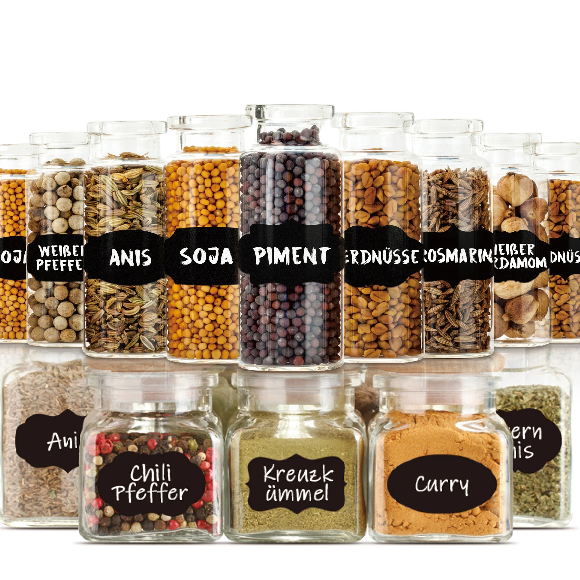 Custom Waterproof Transparent Black White Condiment Spice Label Sticker Printing Storage Kitchen Container Label