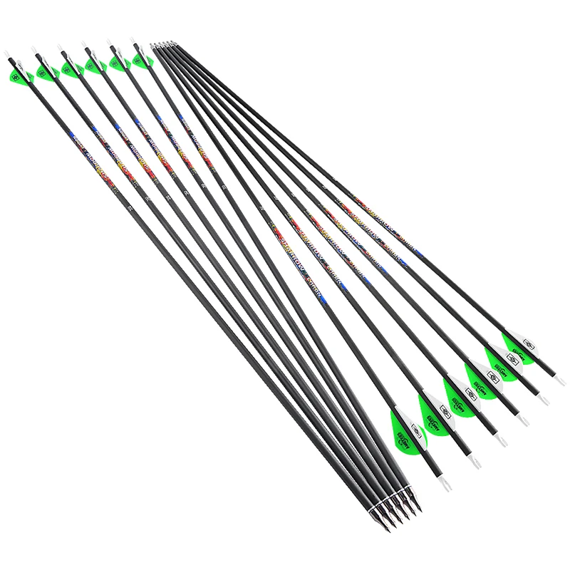 Archery 100 Grain Steel Point Arrow 32 inch ID 6.2mm rubber feather Archery hunting Pure Carbon target Arrow