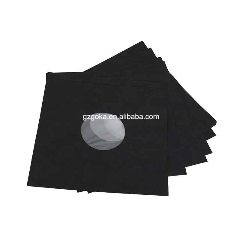 New arrival vinyl record paper inner sleeves with plastic bag insert anti static paper record sleeves in black