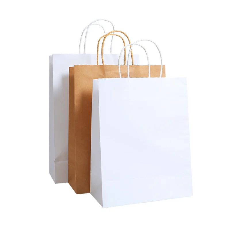 White kraft paper bag with handles gift takeout food brown kraft paper shopping bag custom paper bags kraft with your own logo