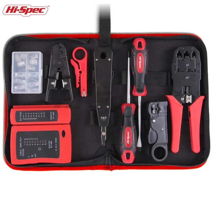 19 Piece Network Tool Kit Complete tool Box Set for Cable Line Installation with Crimper Pliers hand tools in a bag