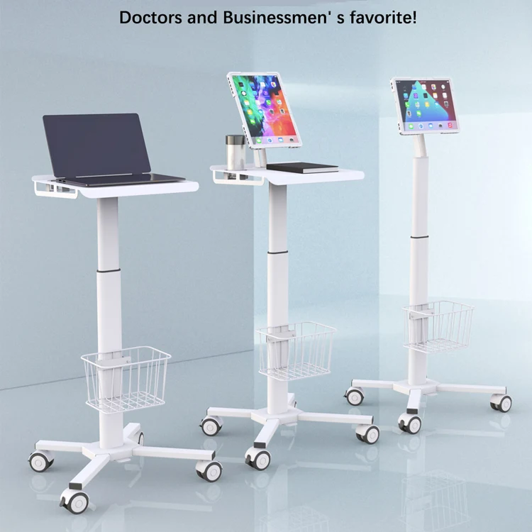 Height Adjustable Medical Rolling Trolley Custom Computer Laptop Tablet Monitor Cart For Hospital