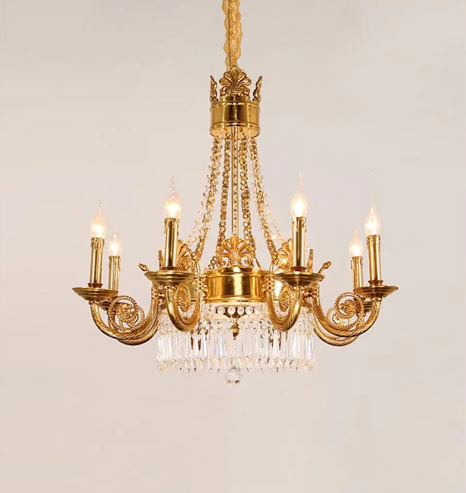 European Royal Luxury Golden Crystal lamp popular Decoration Candle Design Pendant Lamp Hotel Home Living Room Fancy Chandelier
