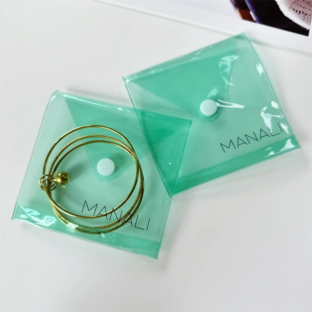 Luxury Custom Small Envelope Pouch Jewelry Packaging Bag With Button Printed Logo Clear Transparent Pvc Plastic Bag For Bracelet