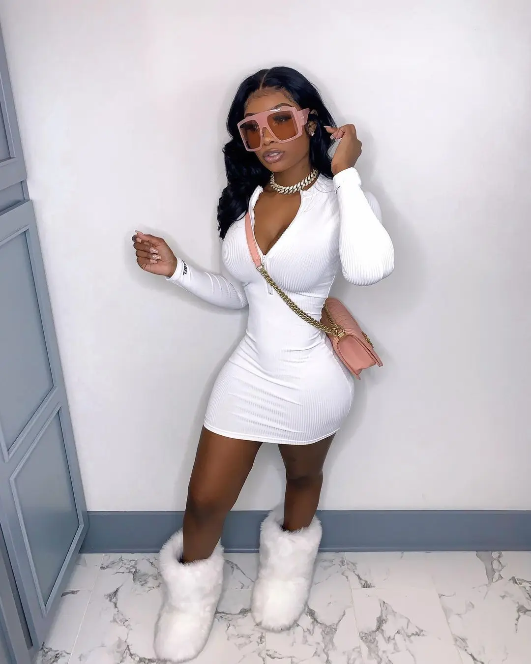 2022 New Arrivals Women Ladies Dresses Casual Sexy Ribbed Sets Spring Nightclub Zip Up Bodycon Woman Dress