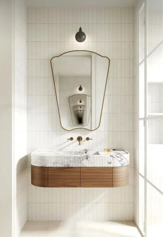 Artisan Modern Bathroom & Kitchen  Design MDF Bathroom Vanity Cabinets With Mirror Curved Bathroom Vanity