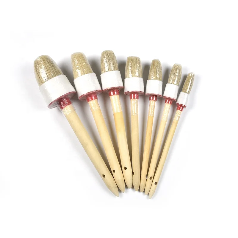 Round oem paint brush with nature wooden handle and bristle