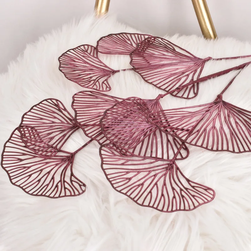 3-fork Simulation Ginkgo Leaf Fake Flower Gold Fan Wedding Artificial Flower Plants Wedding Guide Decorative Flower