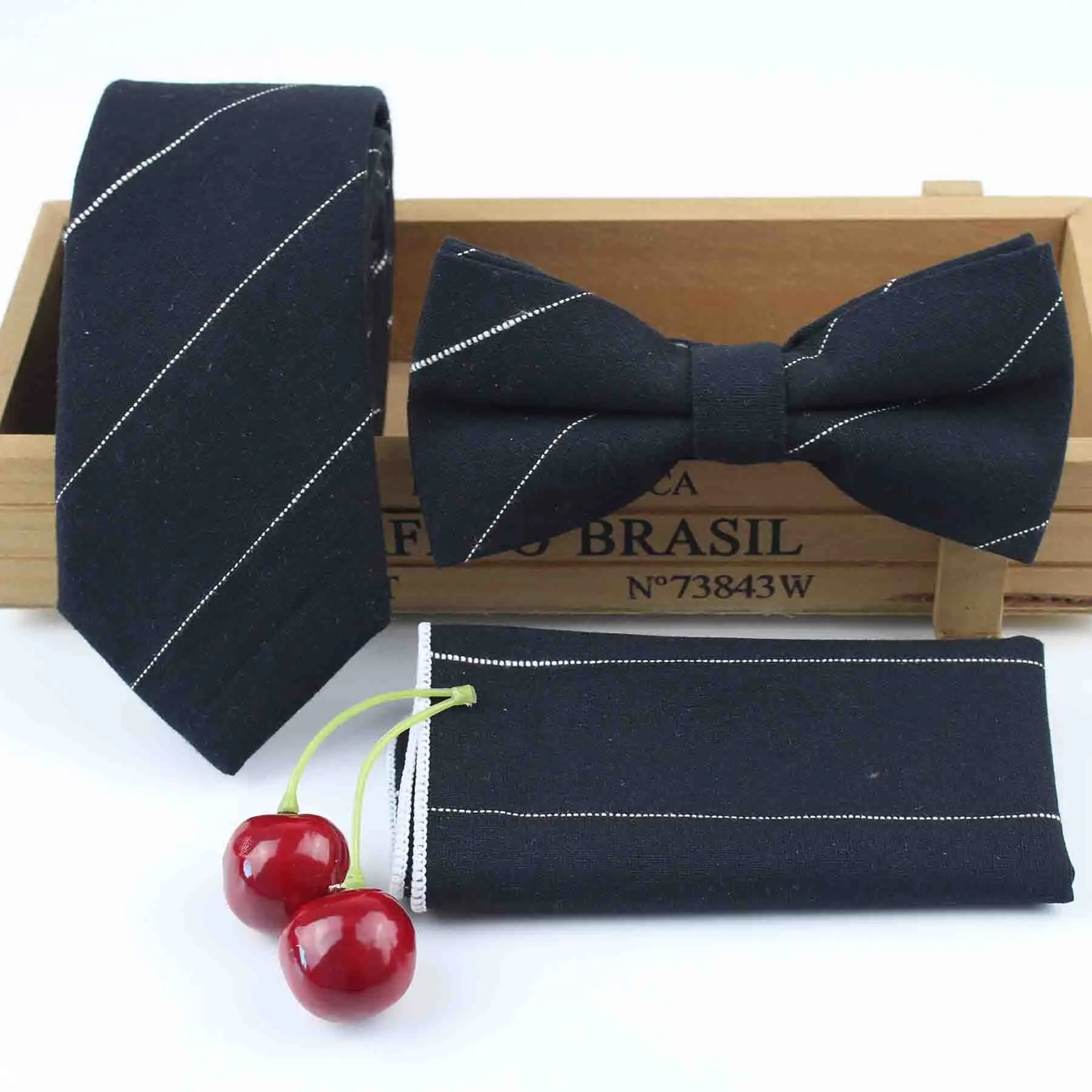 
Mens 100% Cotton Designer Skinny Striped Pocket Square Handkerchief Butterfly Bow Tie Ties Set Lots 