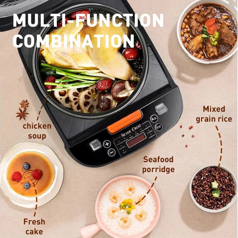 Electric Mini 2L Commercial Rice Cooker Stainless Steel Inner Pot Plastic Housing Square Pattern Measuring Cup Household Use